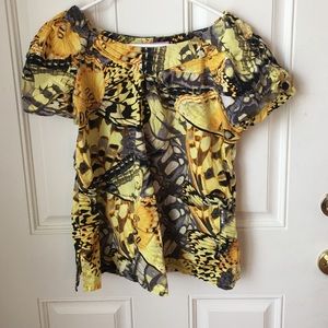 KOI yellow butterfly scrub top medium M